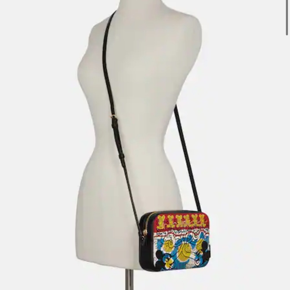 Coach Disney Mickey Mouse X Keith Haring Mini Camera Bag Gold/Chalk Black Multi